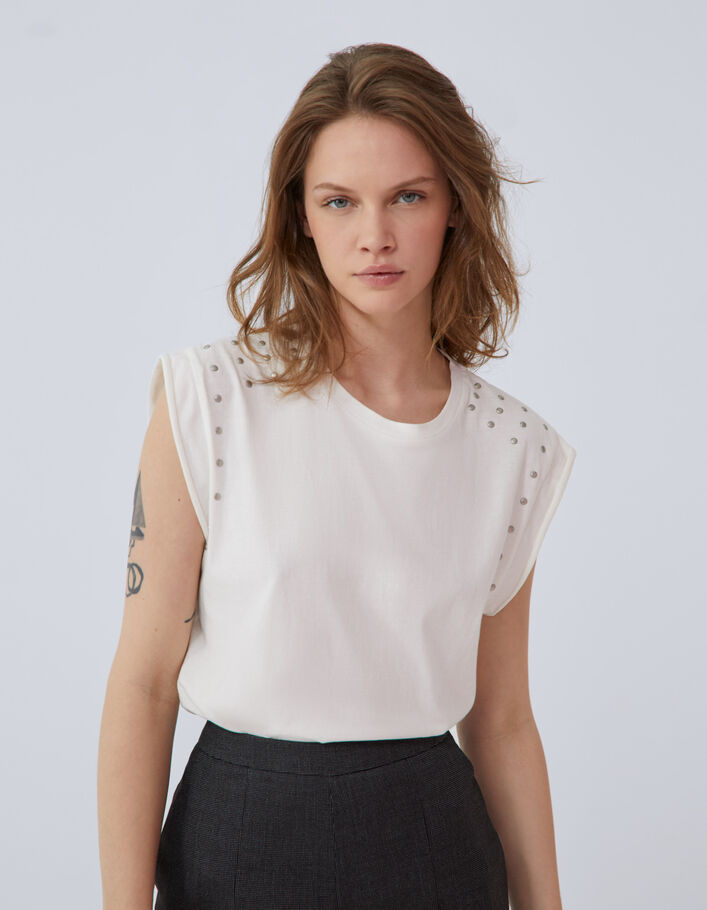 Tee-shirt blanc loose clouté femme