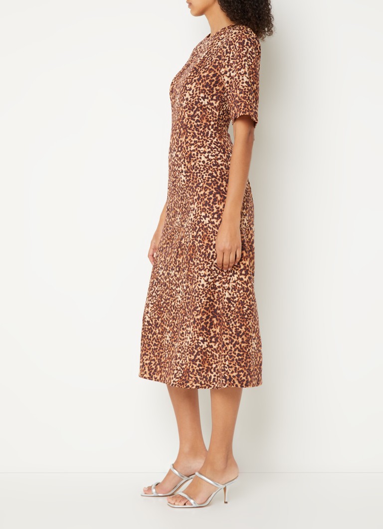 Rochie midi Whistles din amestec de in cu imprimeu leopard și marmură