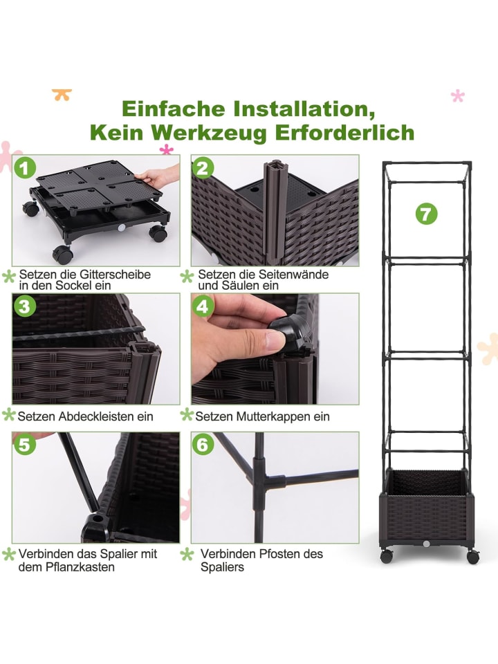 COSTWAY Rankhilfe mit Blumenkasten 40x40x170cm in Braun günstig kaufen onesize