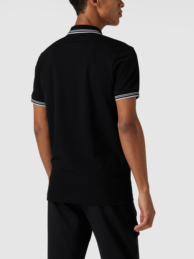 Slim Fit Poloshirt mit Kontraststreifen Modell 'Paul Curved' in schwarz