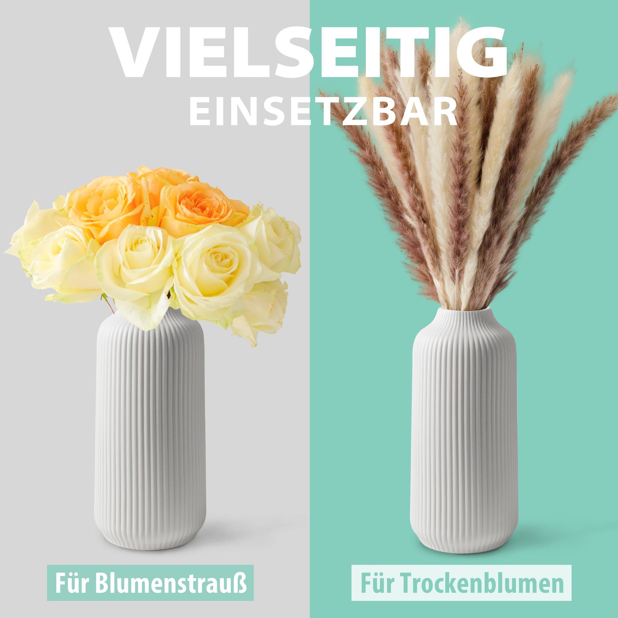 flature Tischvase Keramik Vase mit Rillen - für Pampasgras und Blumen