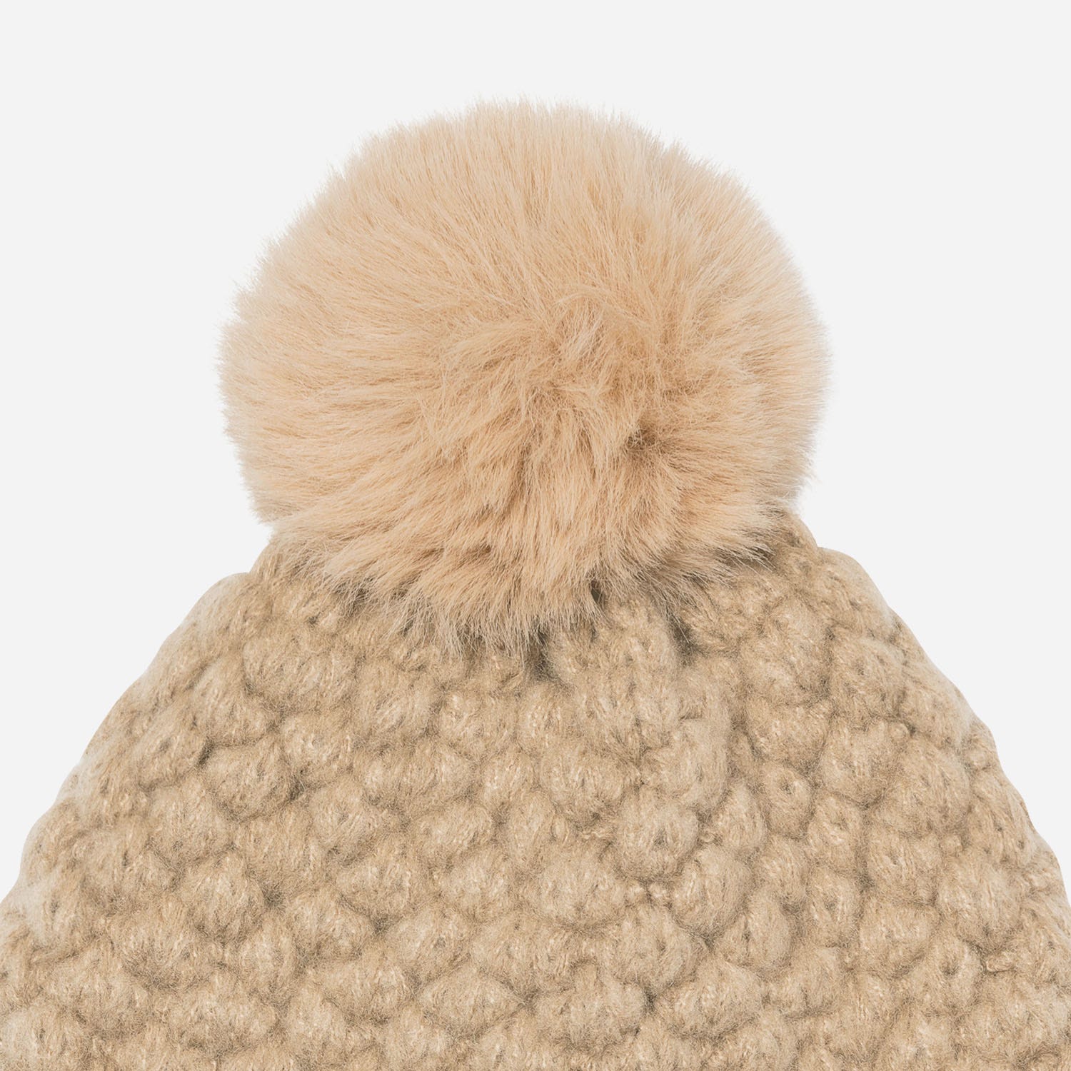 Bonnet TEXTO beige foncé en tricot à pompon