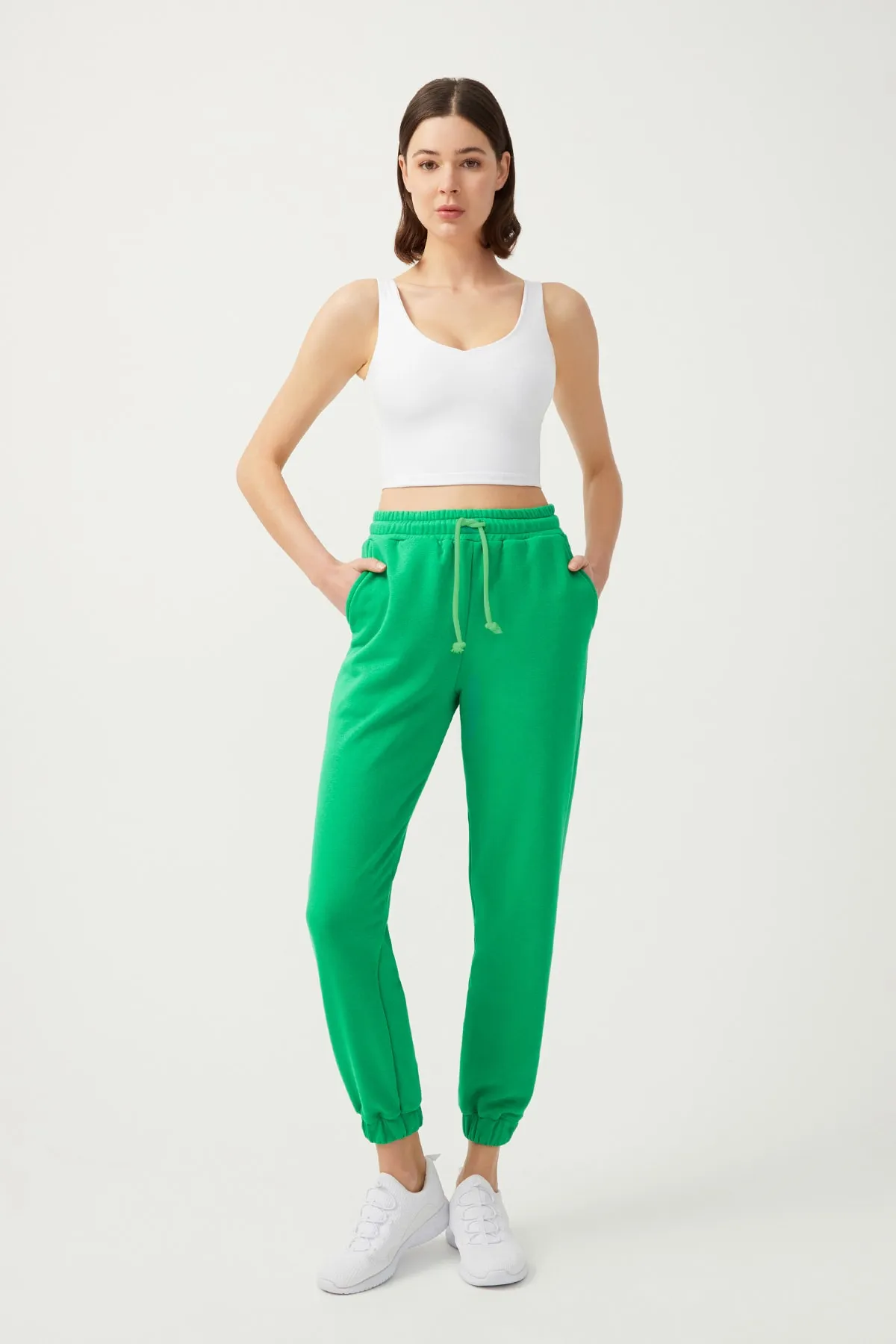 LOS OJOS  Grüne Damen-Jogginghose mit elastischem Bein und Kordelzug