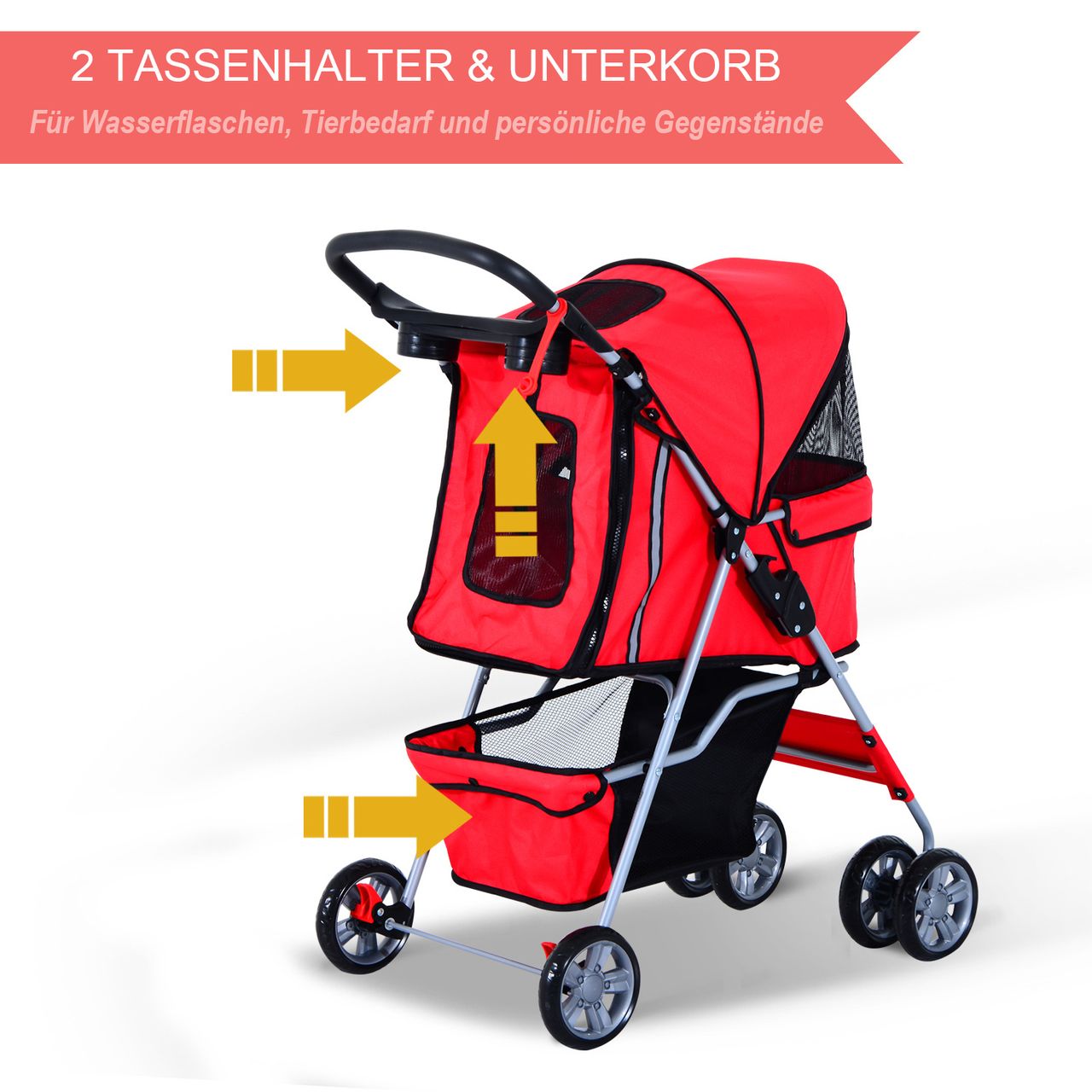 PawHut Hundewagen Hundebuggy Pet Stroller Hunde Buggy mit 4 Rolle in 4 Farben
