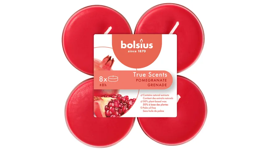 bolsius Maxi-Teelichte True Scents 8h 8er Pack Granatapfel Granatapfel