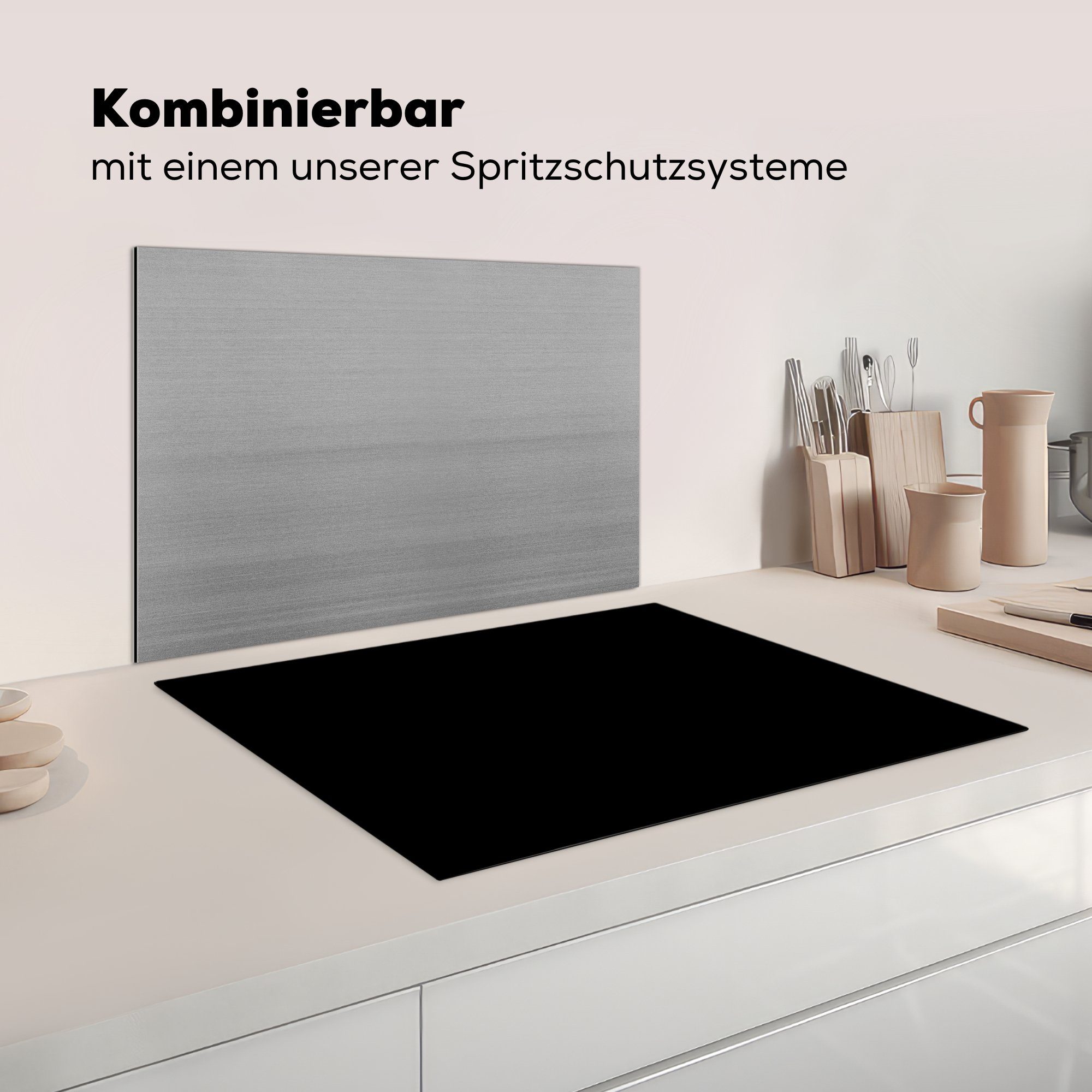 MuchoWow Herdblende-/Abdeckplatte Schwarz - Einfarbig, Vinyl, (1 tlg), 70x52 cm, Mobile Arbeitsfläche nutzbar, Ceranfeldabdeckung