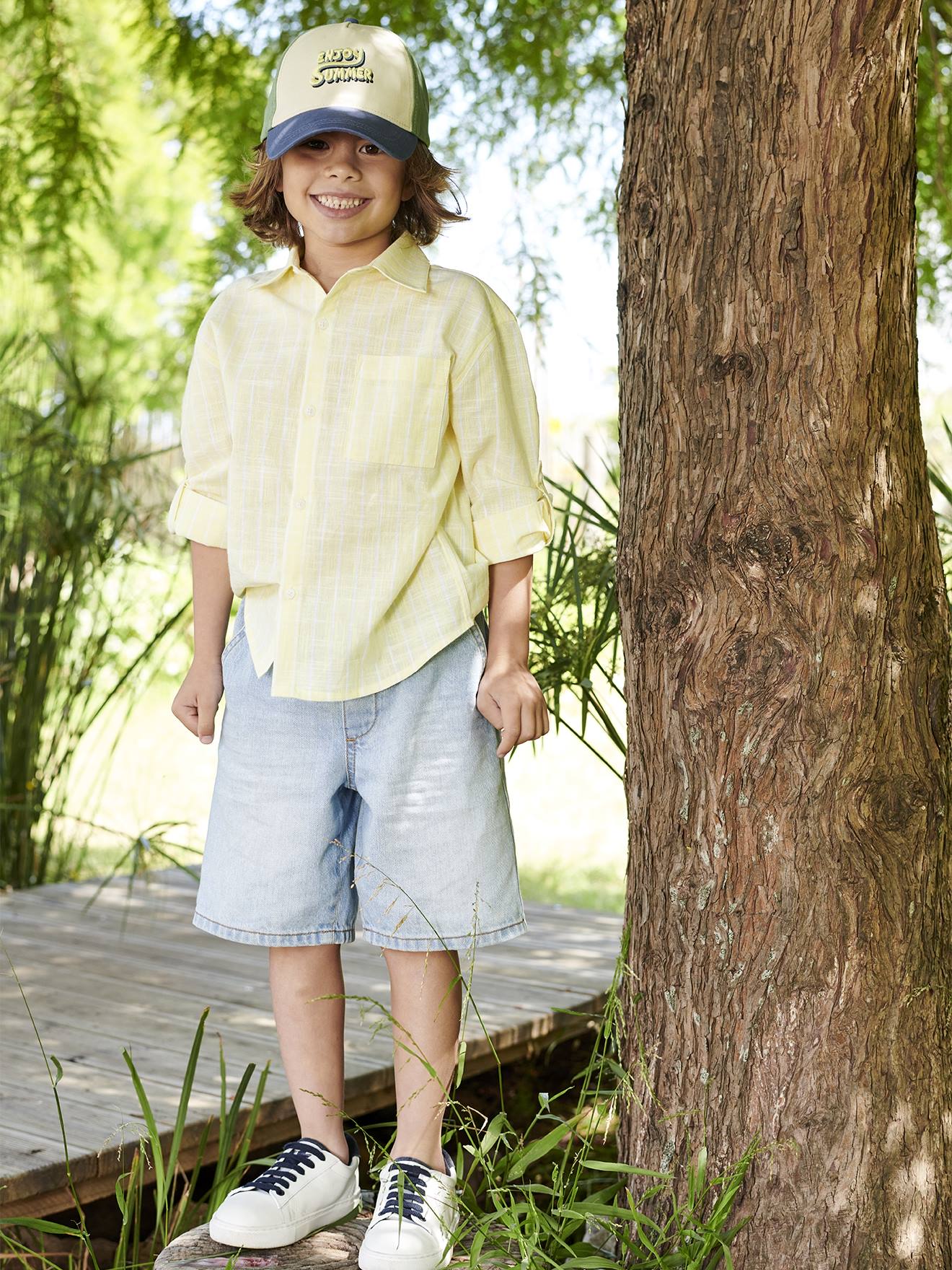Vertbaudet Jungen Jeans-Shorts mit Schlupfbund Oeko-Tex - double stone