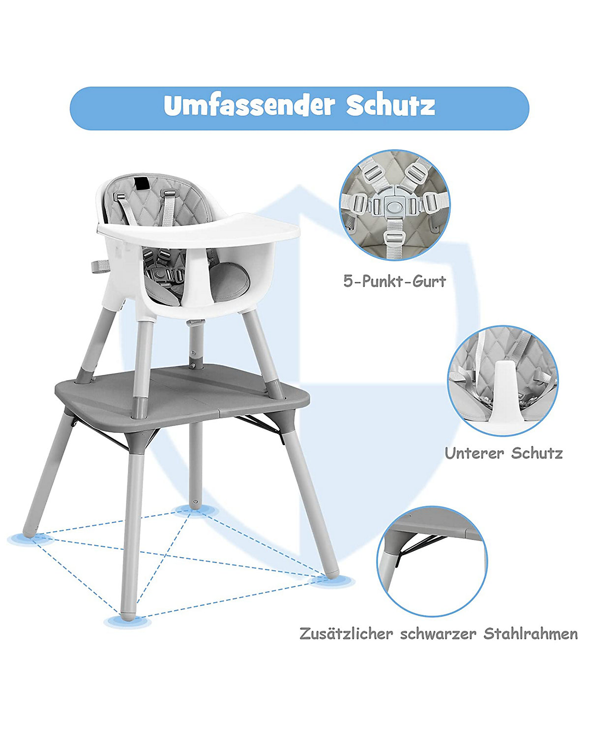 4in1 Baby Hochstuhl mit abnehmbarem & verstellbarem Tablett