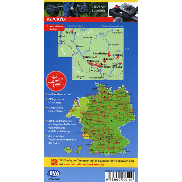 ADFC-REGIONALKARTE SAARLAND, 1:75.000, REIß- UND WETTERFEST - Fahrradkarte
