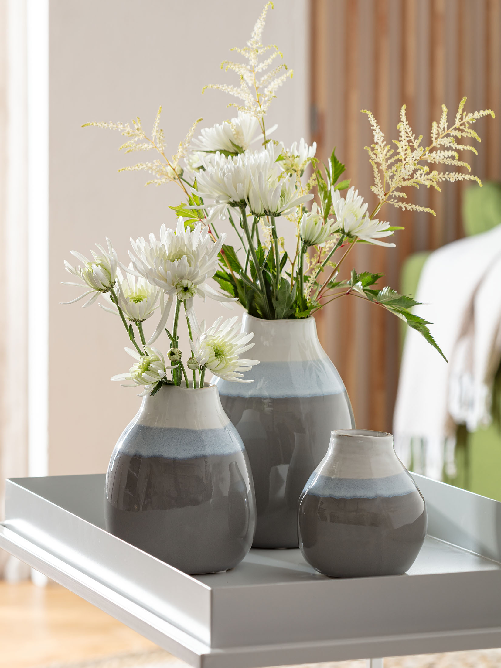 Ferreira Vase, Grau/Blau/Weiss