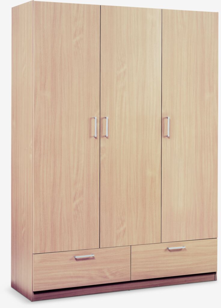 Meuble ELLESTED 144x200, 3 portes, 2 tiroirs, coloris chêne clair