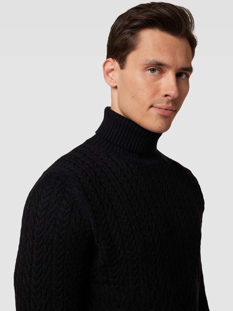 Rollkragenpullover mit Zopfmuster Modell 'Carlon' in schwarz