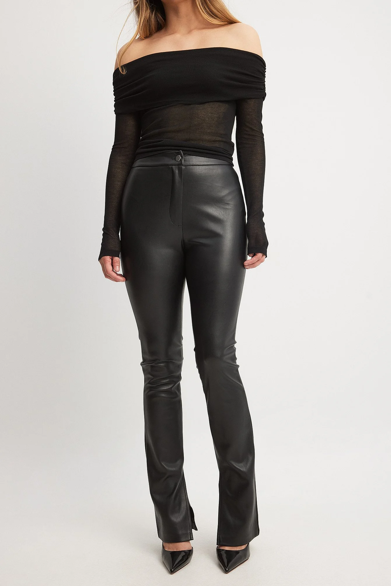 PU-Leggings mit Seitenschlitz