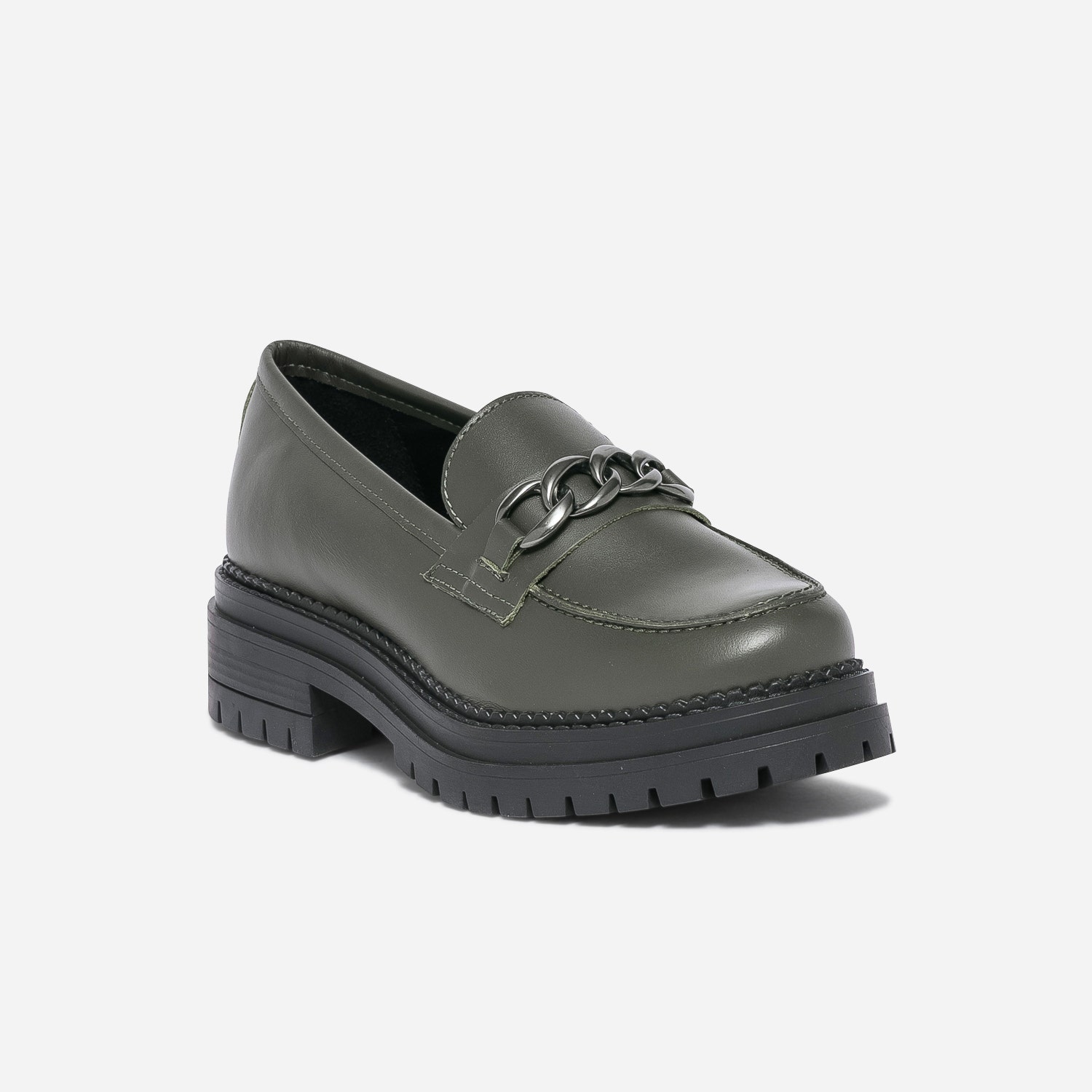 Mocassin TEXTO kaki en cuir à semelle épaisse