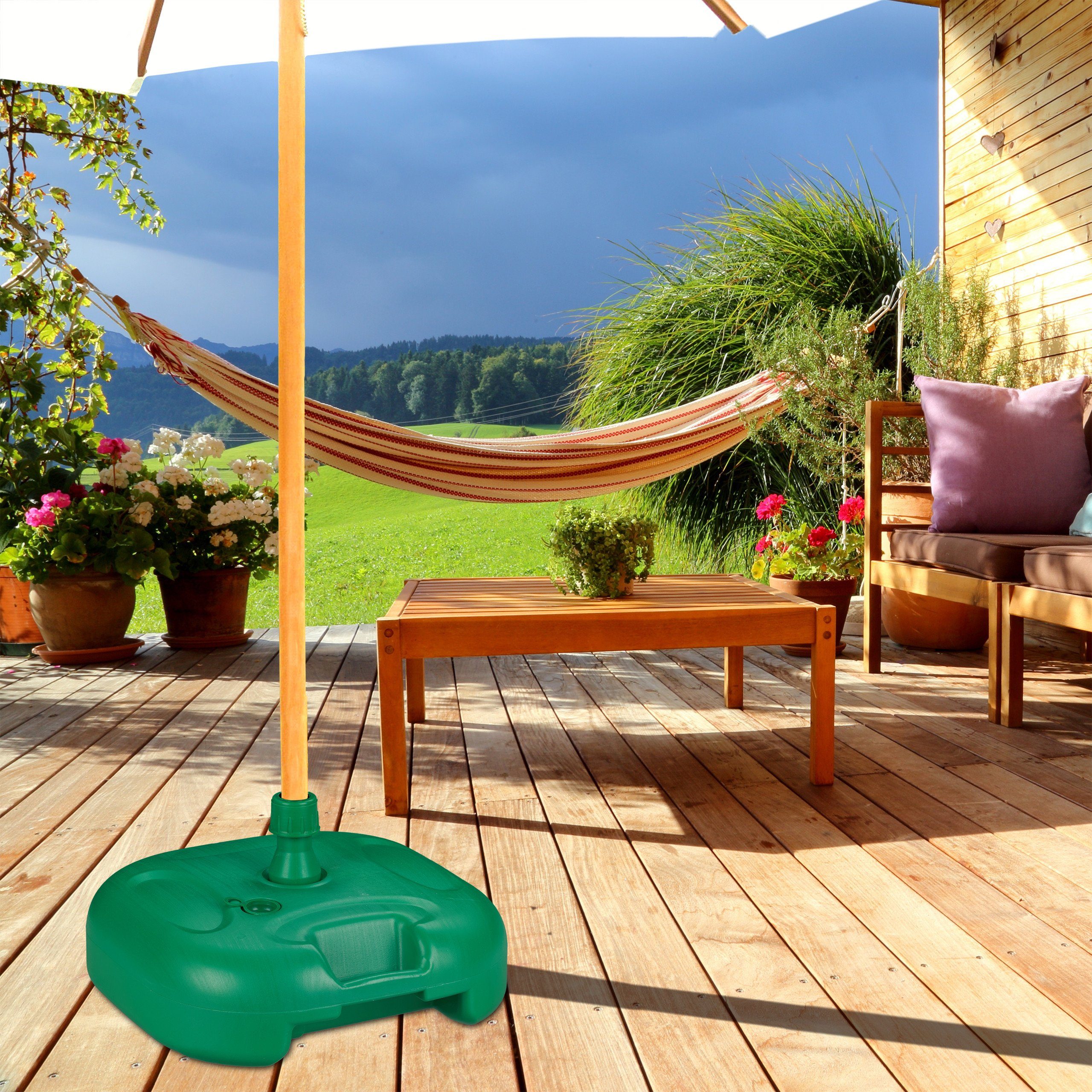relaxdays Kunststoffschirmständer Grüner Sonnenschirmständer Kunststoff
