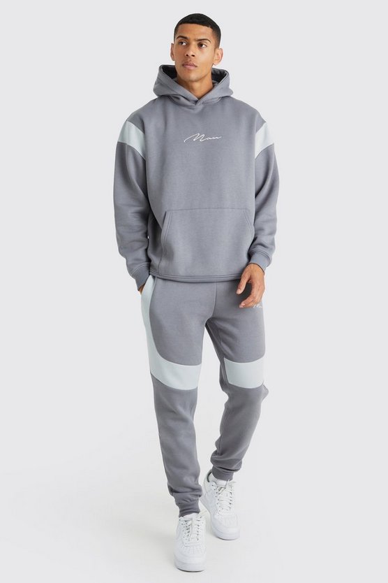 Oversize Man Colorblock Trainingsanzug mit Kapuze
