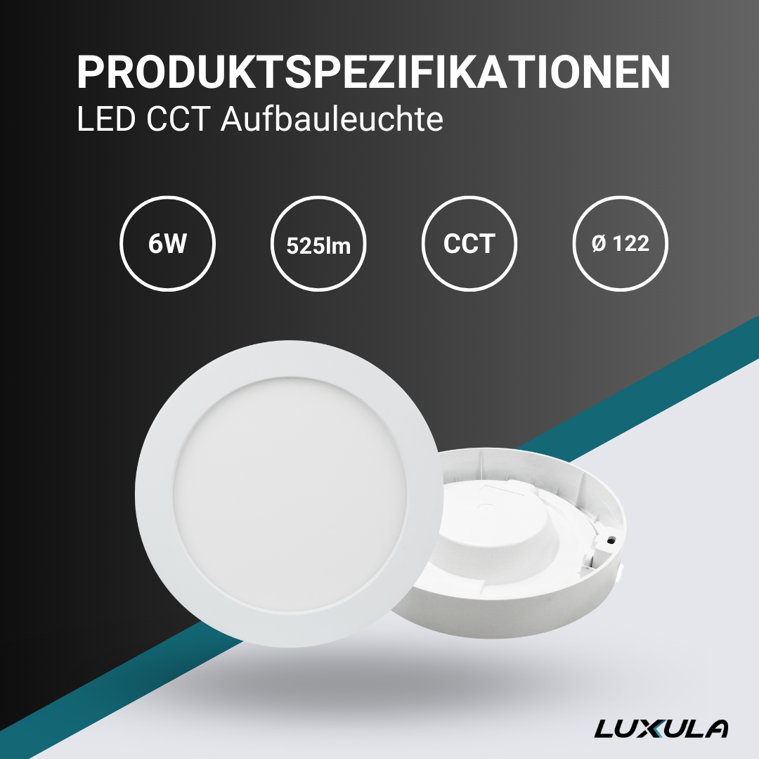 LUXULA LED CCT Aufbauleuchte, 6W, ø122mm