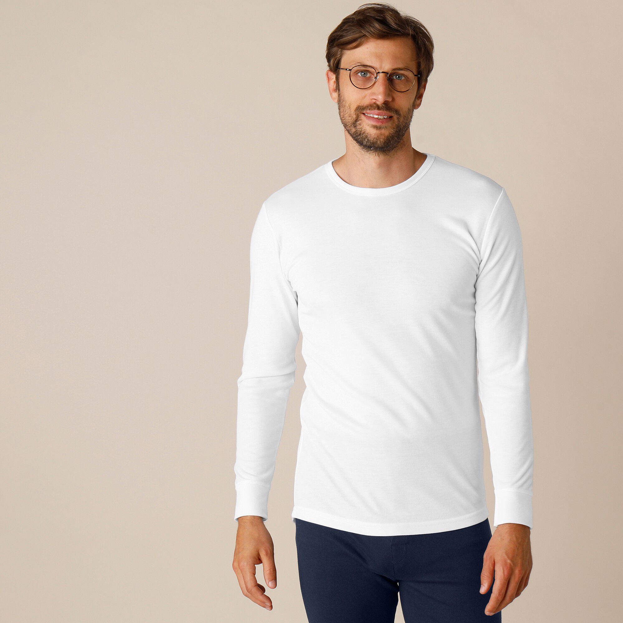 Tee-shirt sous-vêtement homme col rond manches longues dos long polyester