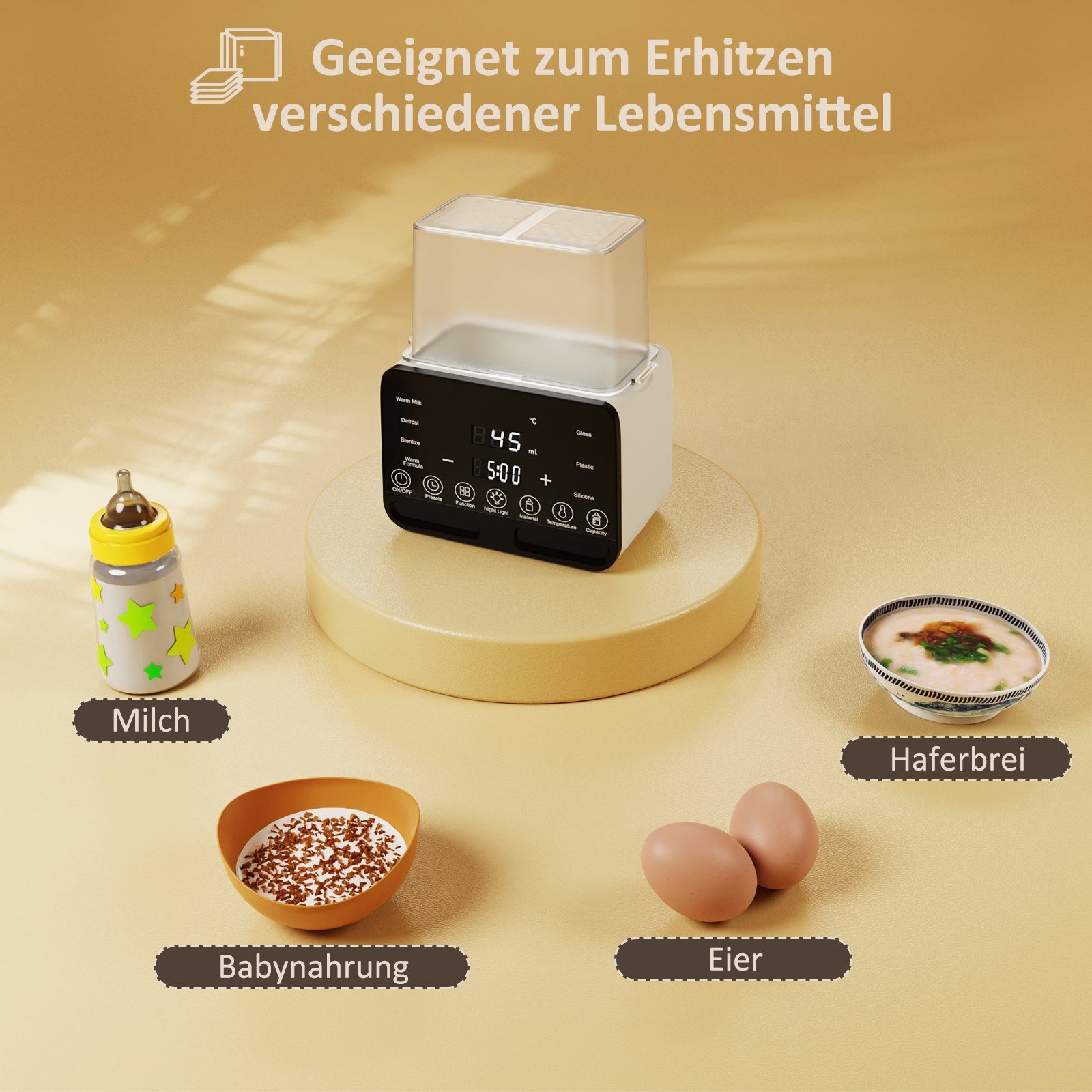 CkeyiN Babyflaschenwärmer 10 IN 1 Baby Flaschenwärmer, Konstante Temperatur in 24h, Timer-Funktion, Hohe Kapazität, Temperatureinstellung