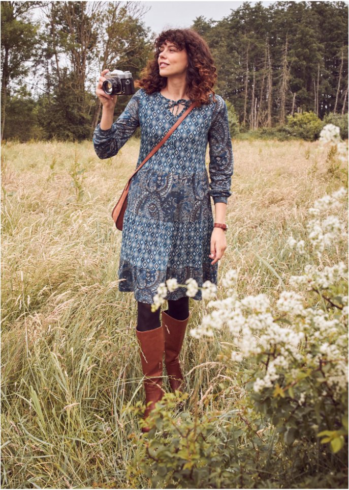 Kurzes Jerseykleid aus Baumwoll- Viskose Mischung, A-Linie