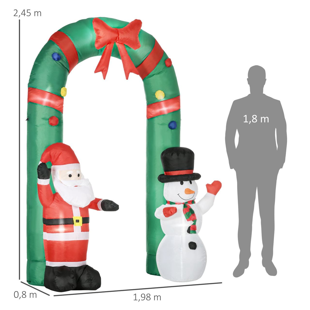HOMCOM Weihnachtsdeko 2,45 m Torbogen mit Weihnachtsmann aufblasbar LED-Licht