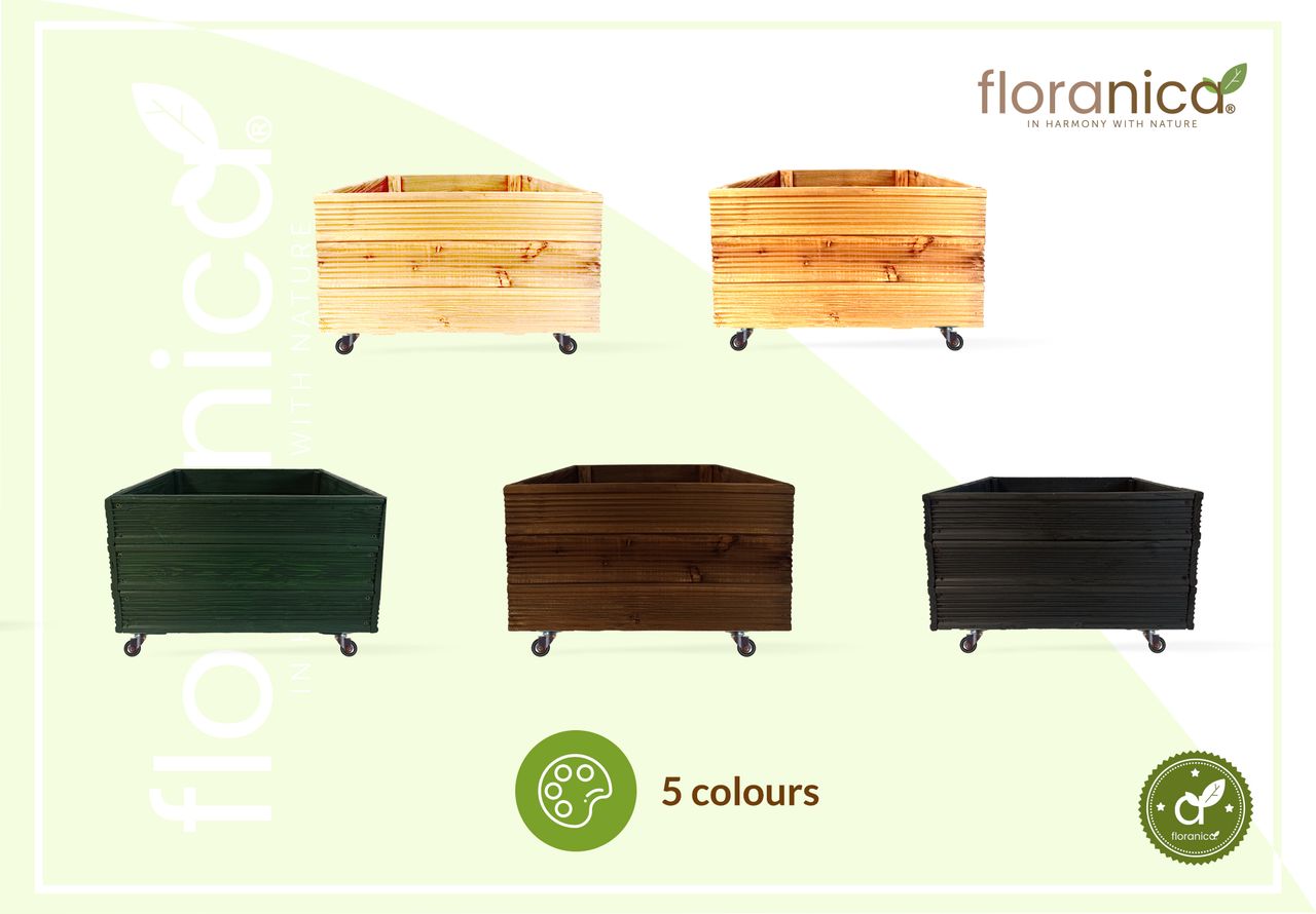 Pemicont Floranica Blumentopf aus Holz Kasten 4 Rollen 50cm x 535cm x 285cm Braun Imprägniertes Lärchenholz Schutzhülle für Kräuter Blumen Haus- und Gartendekoration Innen- und Außenbereich