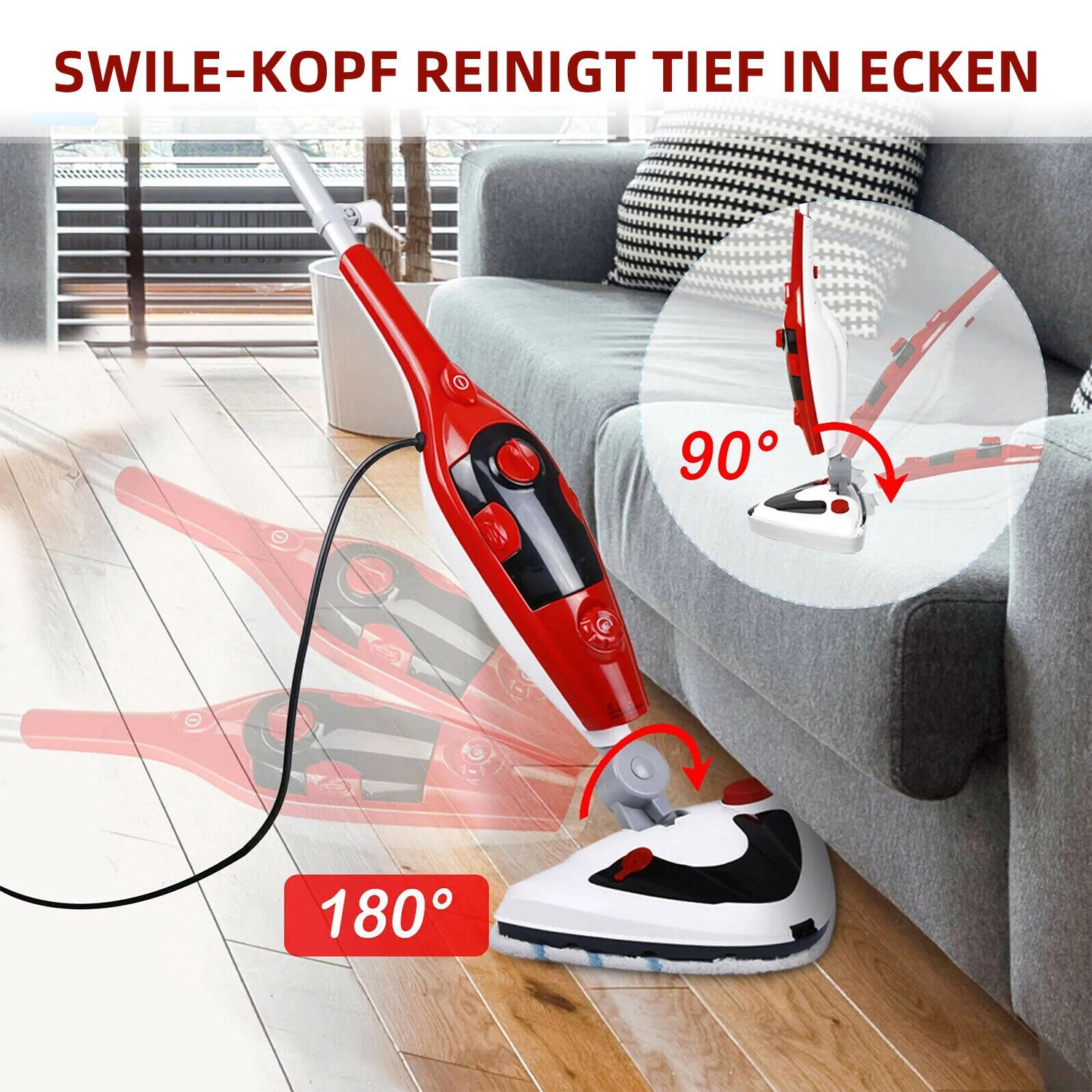 *Aiibot Dampfreiniger Dampfwischer, Dampfbesen, 1500,00 W, inkl. 2x Mikrofaser-Tuch, Mit 12 Zubehörteilen und 350-ml-Wassertank, 25-Sekunden-Schnellaufheizung
