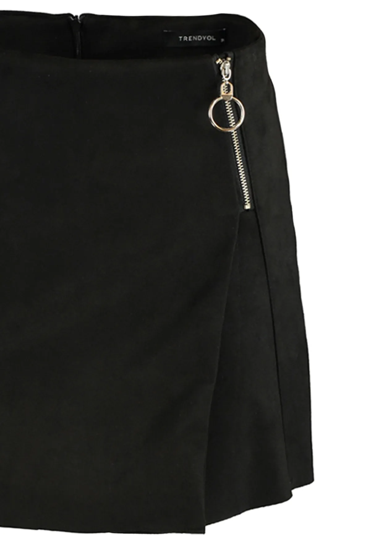 Trendyol Collection  Schwarzer Super-Mini-Shortsrock aus gewebtem Wildleder mit Reißverschlussdetails TWOAW22ET0423