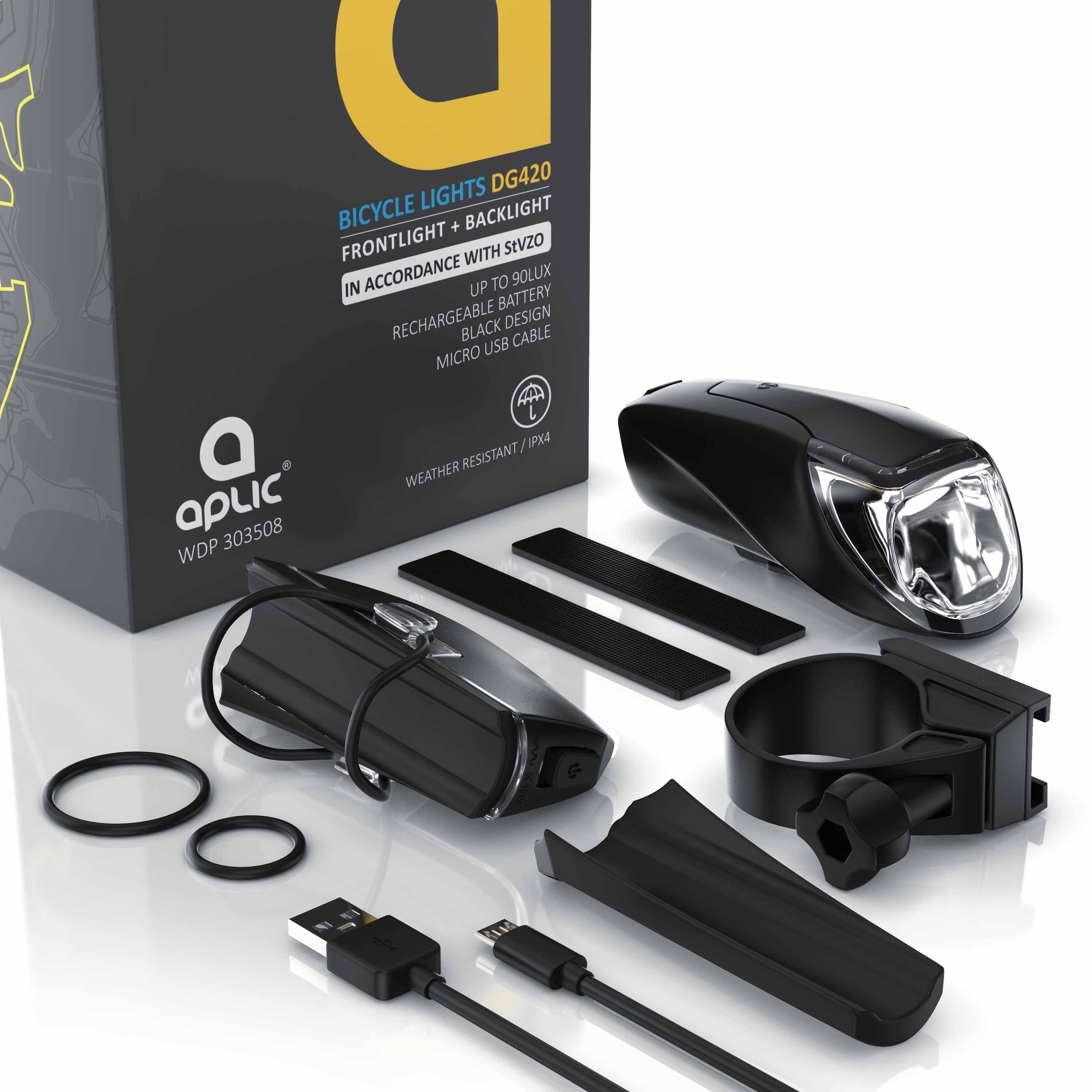 Aplic Fahrradbeleuchtung, LED, Akku, Front & Rücklicht, StvZO zugelassene Fahrradlampen