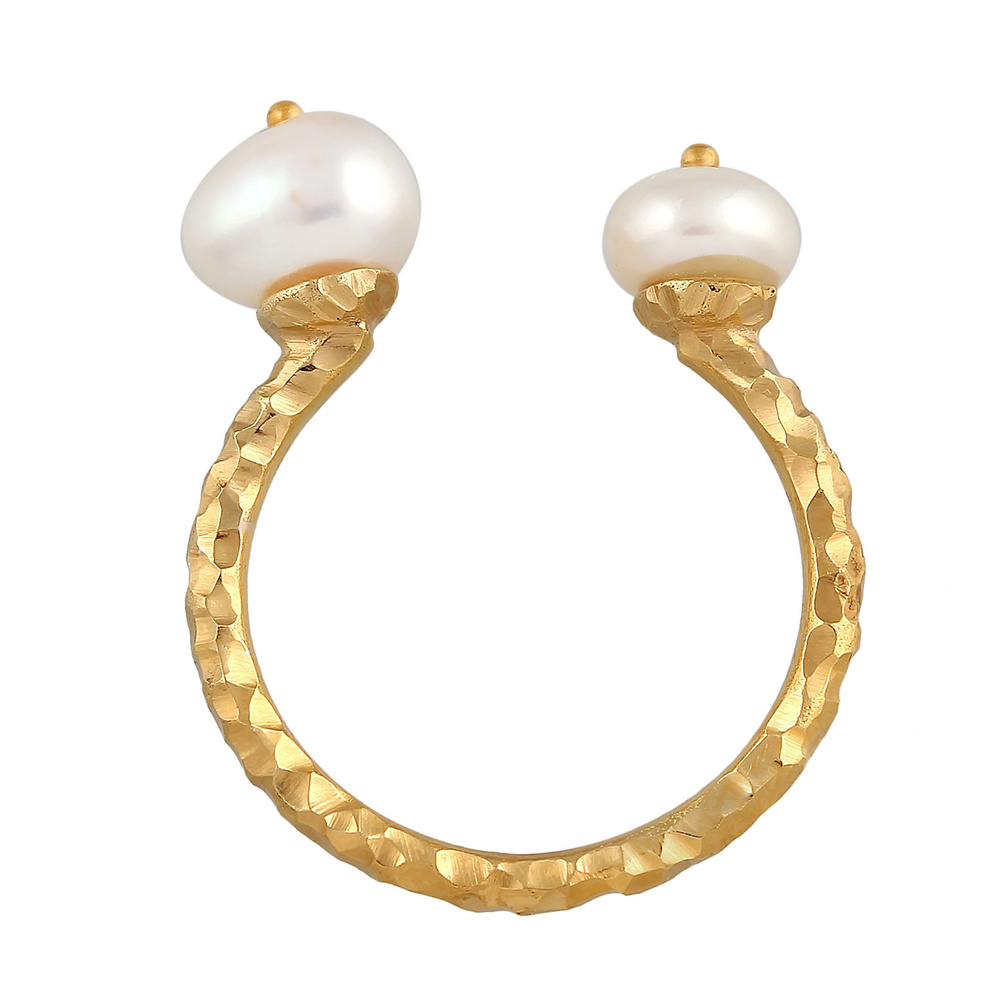 Elli PREMIUM Elli PREMIUM Bague Femmes Ouvert Martelé Tendance avec Perles d'eau douce en Arge Bague