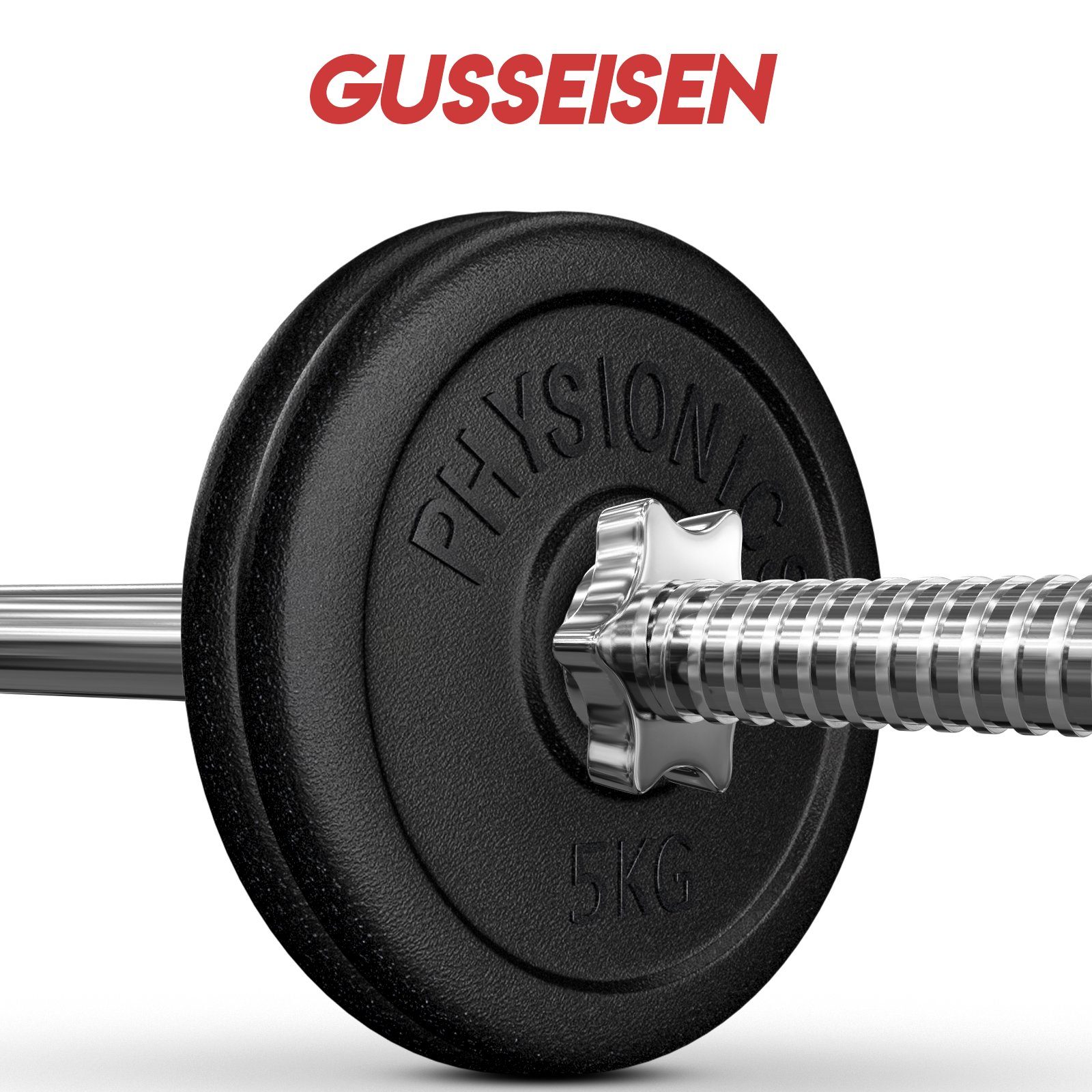 Physionics Hantelscheiben Gusseisen Hantelscheiben Ø30mm Bohrung für Langhantel und Kurzhantel