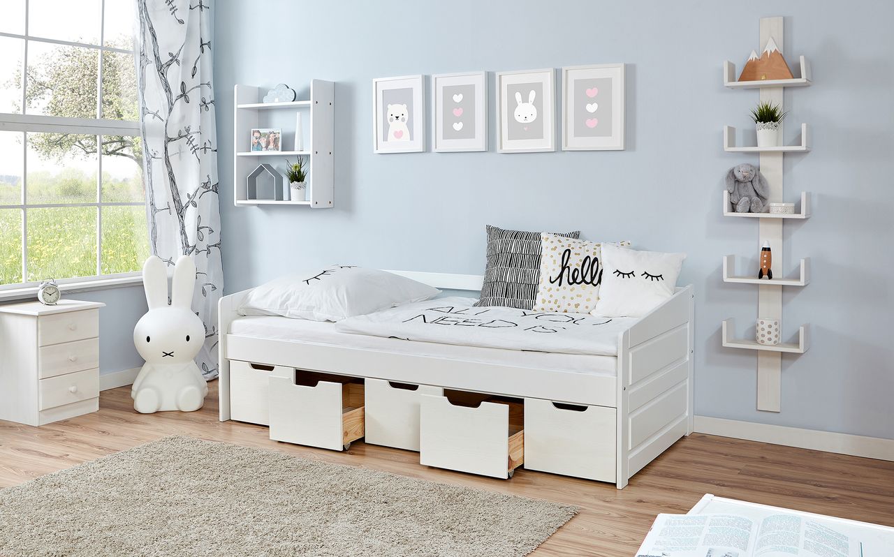 Ticaa Sofabett Micki Buche weiß Var 2 - mit 5er Schubkästen