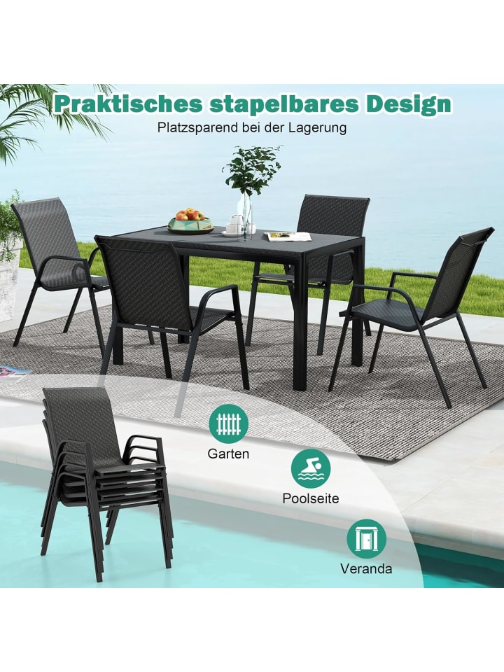 COSTWAY 4er Set Gartenstühle in Schwarz günstig kaufen onesize