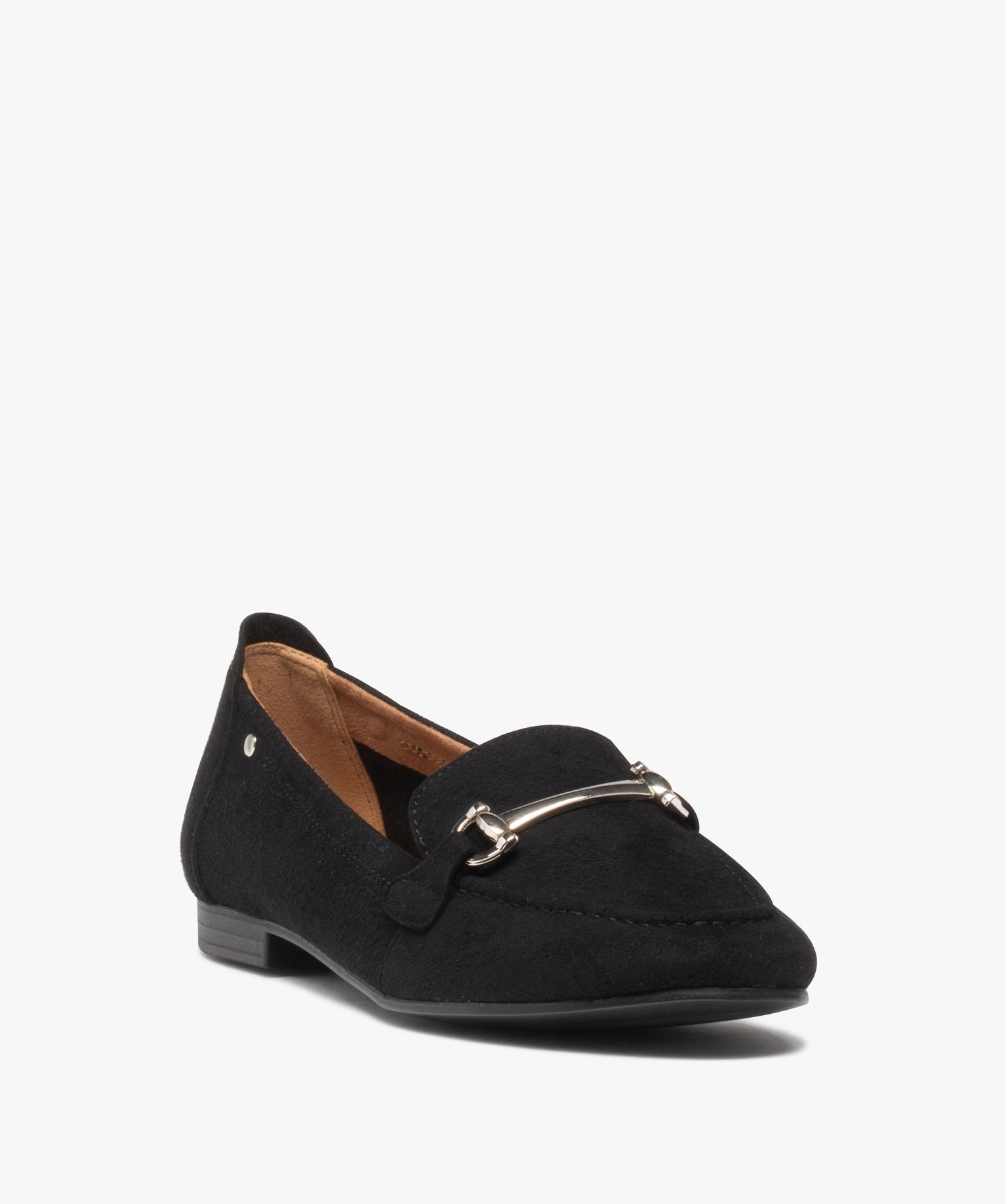 Mocassins femme unis à talon plat et dessus suédé noir | GEMO