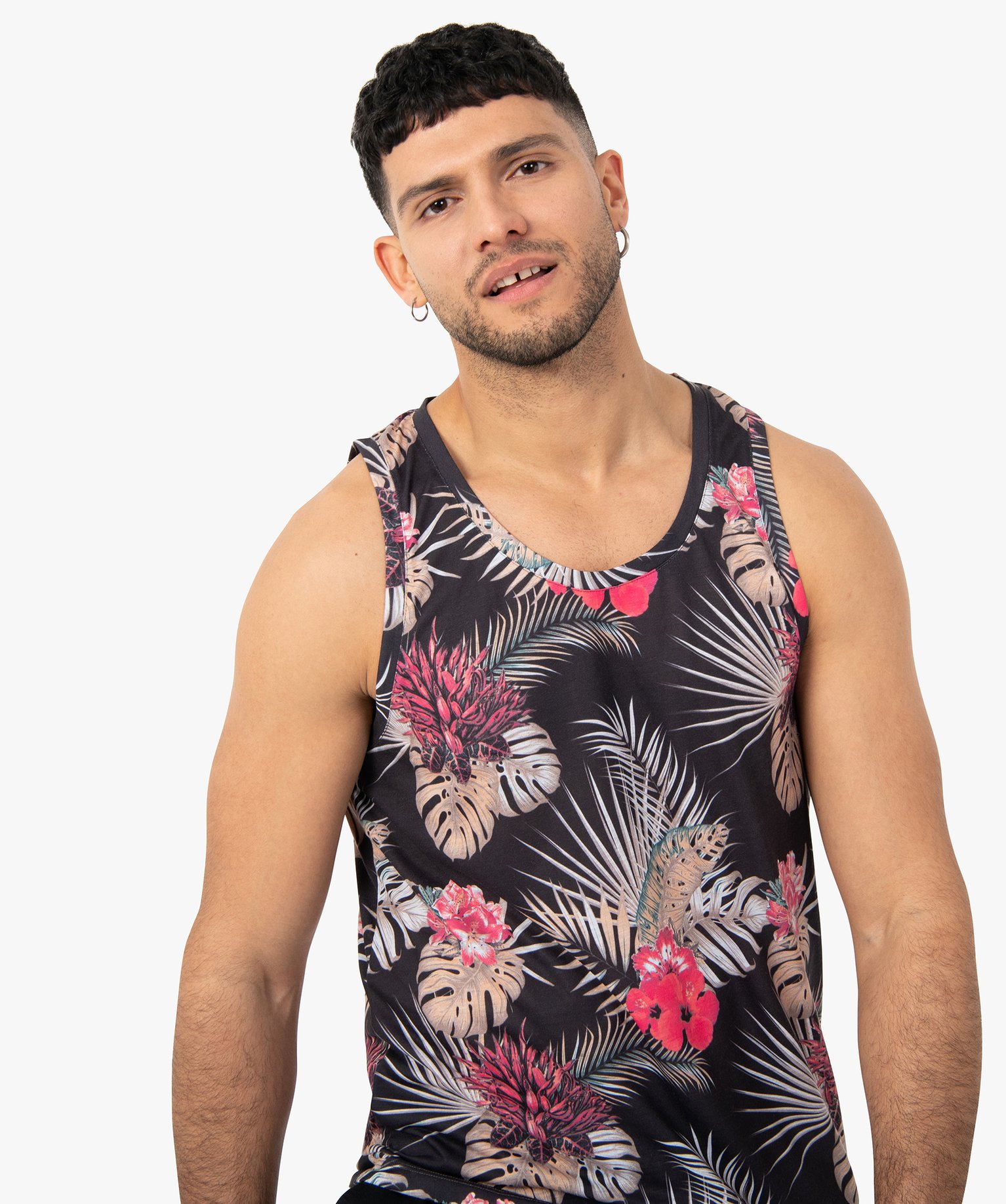 Débardeur homme à motifs fleuris noir | GEMO