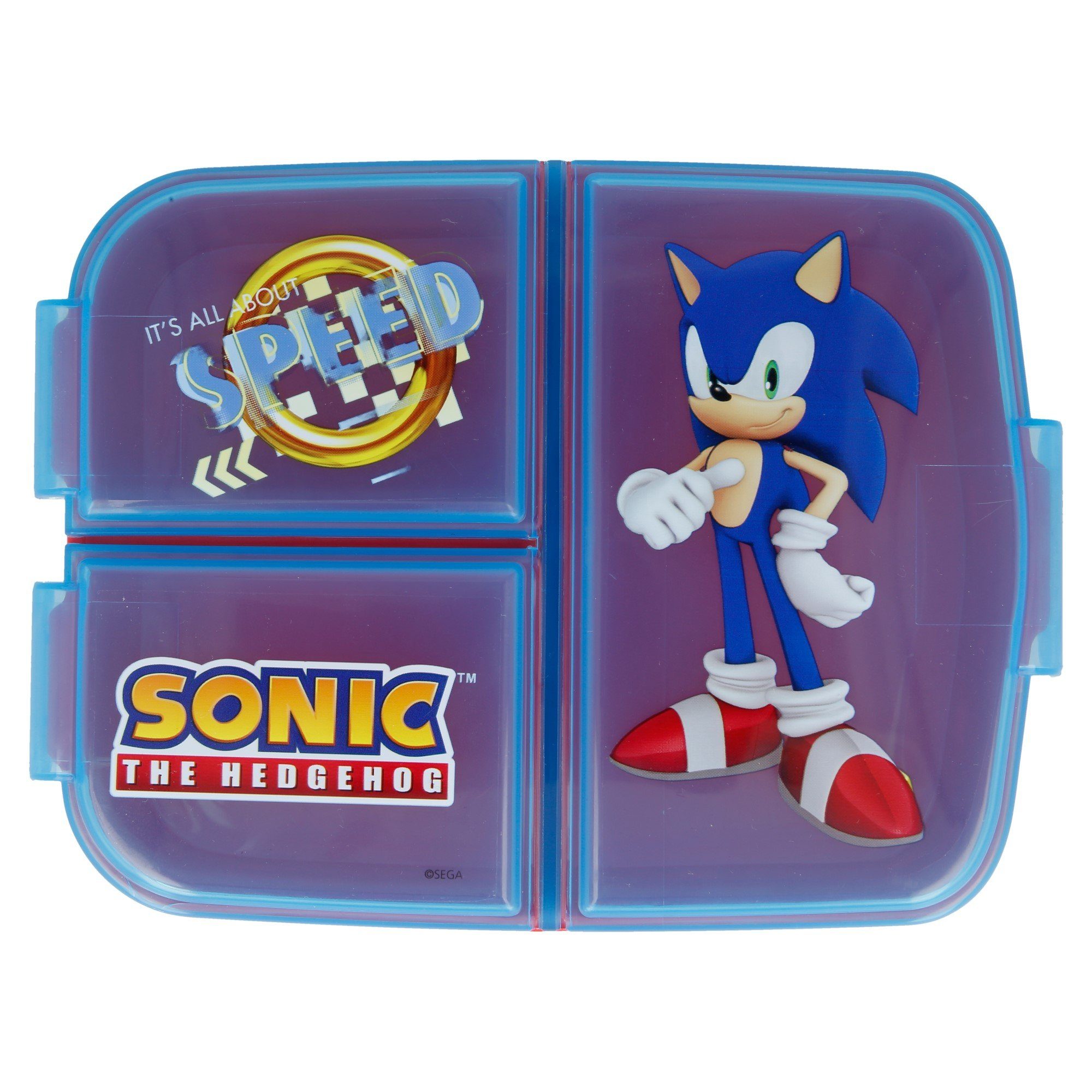 Sonic SEGA Lunchbox, Kunststoff, Kinder Brotdose mit 3-Fach-Unterteilung BPA frei