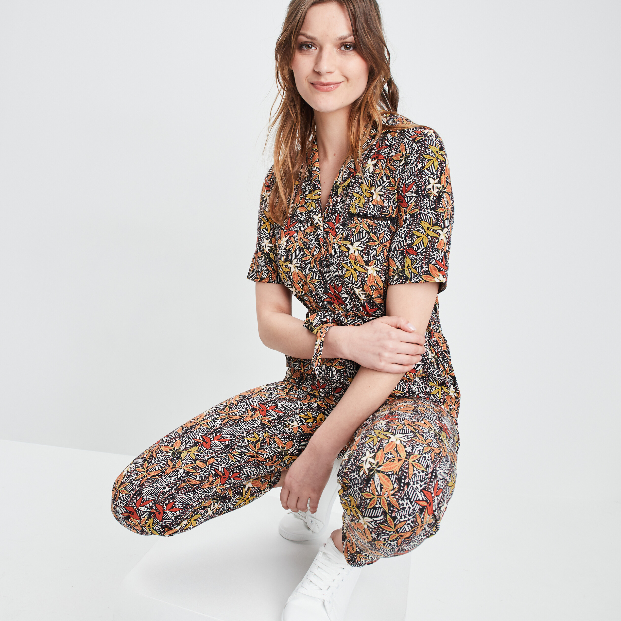 Combinaison pantalon fluide ceinturé rose poudrée femme | La Halle