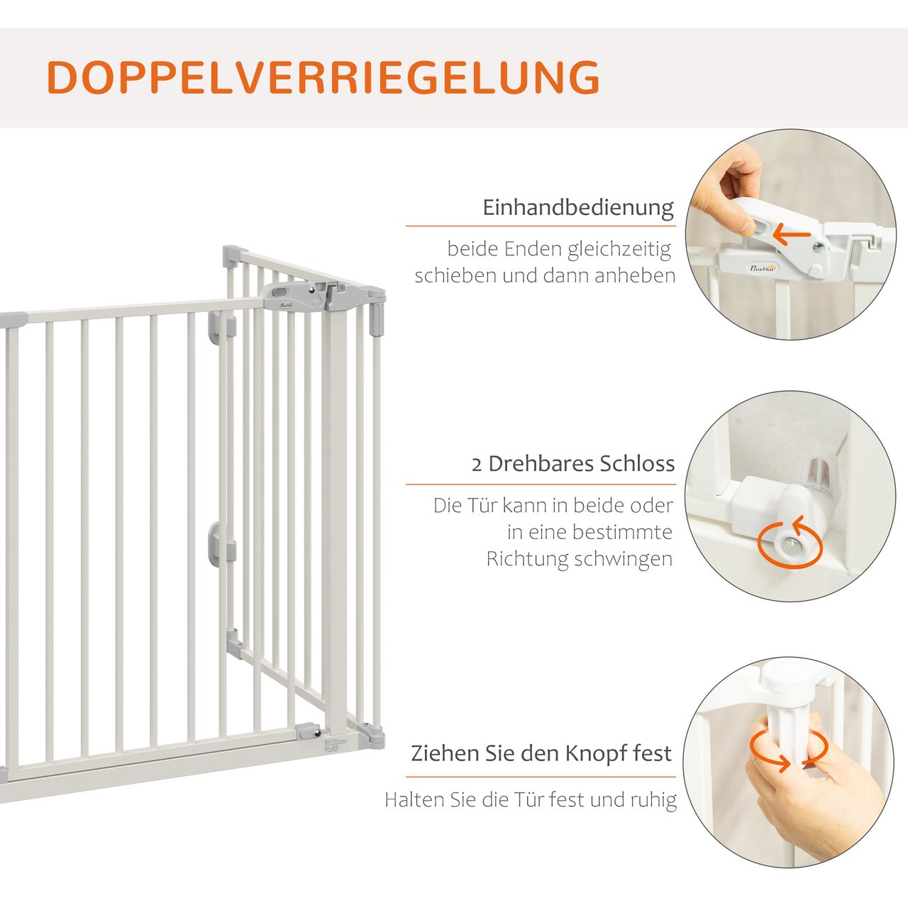 PawHut Hunde Absperrgitter Türschutzgitter mit Tür klappbar Weiß 202,5 cm