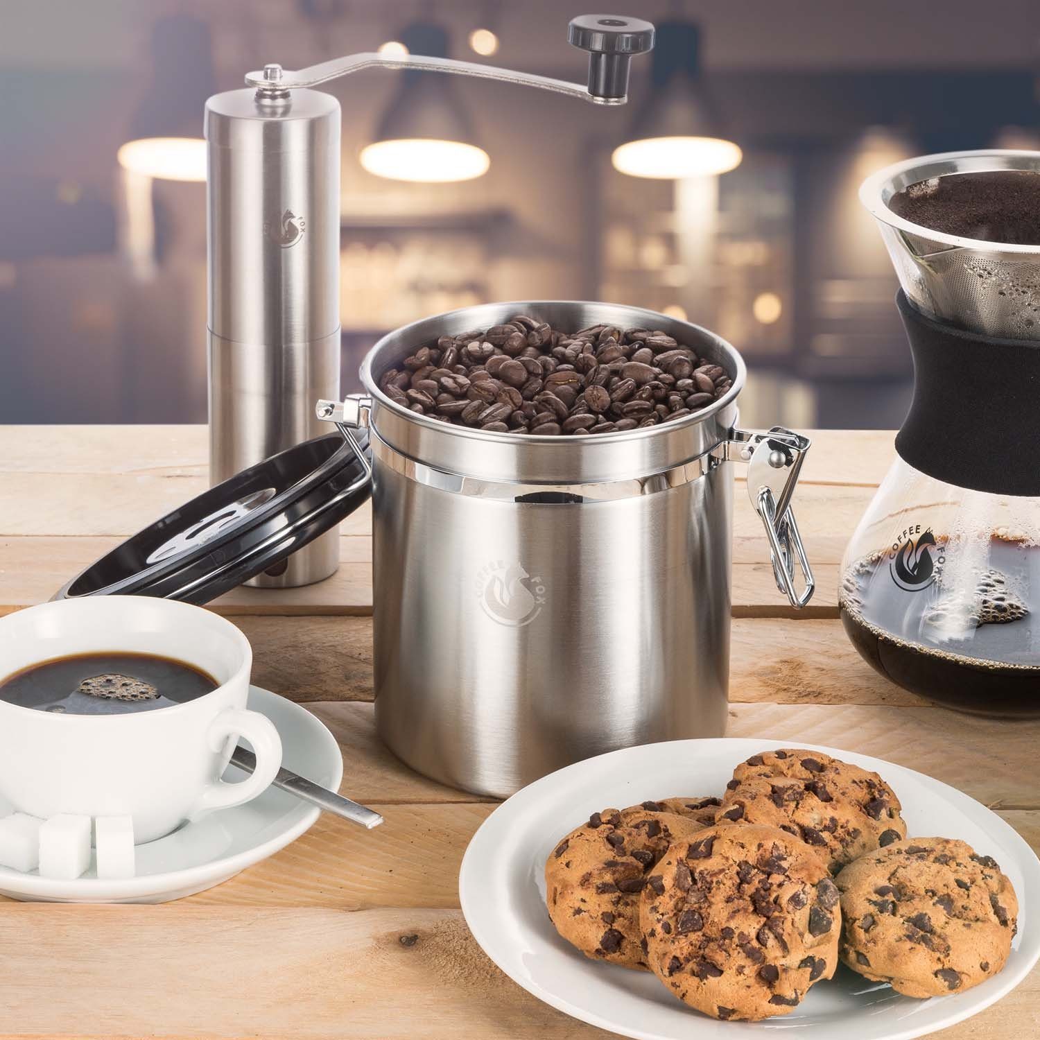 Coffee Fox Kaffeedose Vakuum Teedose Vorratsdose, Edelstahl, (Vakuumdose), Vorratsbehälter Luftdicht