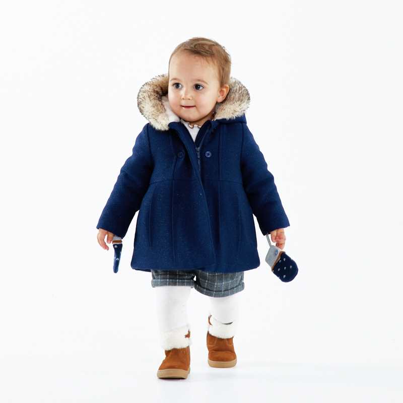 Manteau de ville pailleté fourré bleu bébé fille