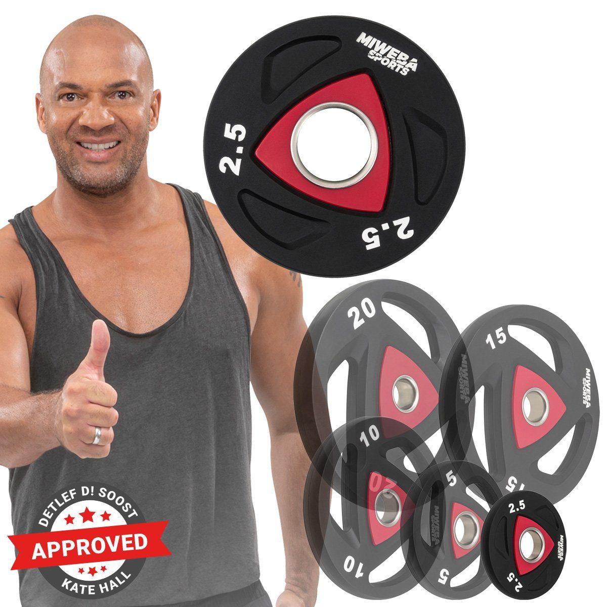 Miweba Sports Hantelscheiben Olympia Hantelscheiben Set - 2.5 - 20.0 kg, 5 kg, (2er-Set, Hantelscheibenset, Hantel Gewichte Set, Gewicht Scheiben, Muskelaufbau, Workout, Training, Ganzkörpertraining, 2-tlg., 2 x 2.5 kg, Ø 50/51 mm, Stahl), Gewicht Sc