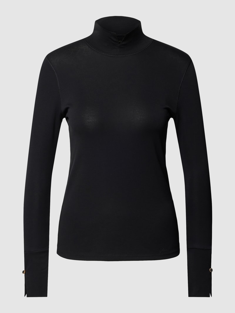 Longsleeve mit Stehkragen in unifarbenem Design in schwarz