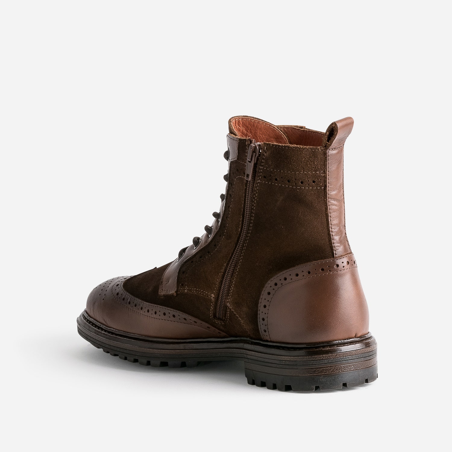 Bottine à lacets marron en cuir à bout fleuri