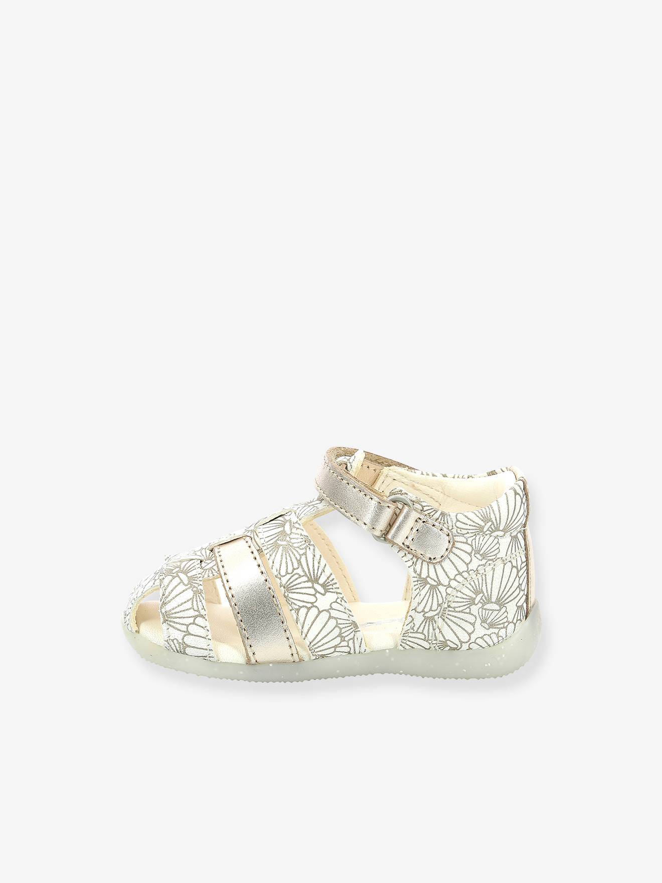 Sandales cuir bébé Bigflo-2 Iconique Biboo KICKERS® blanc argent coquillage