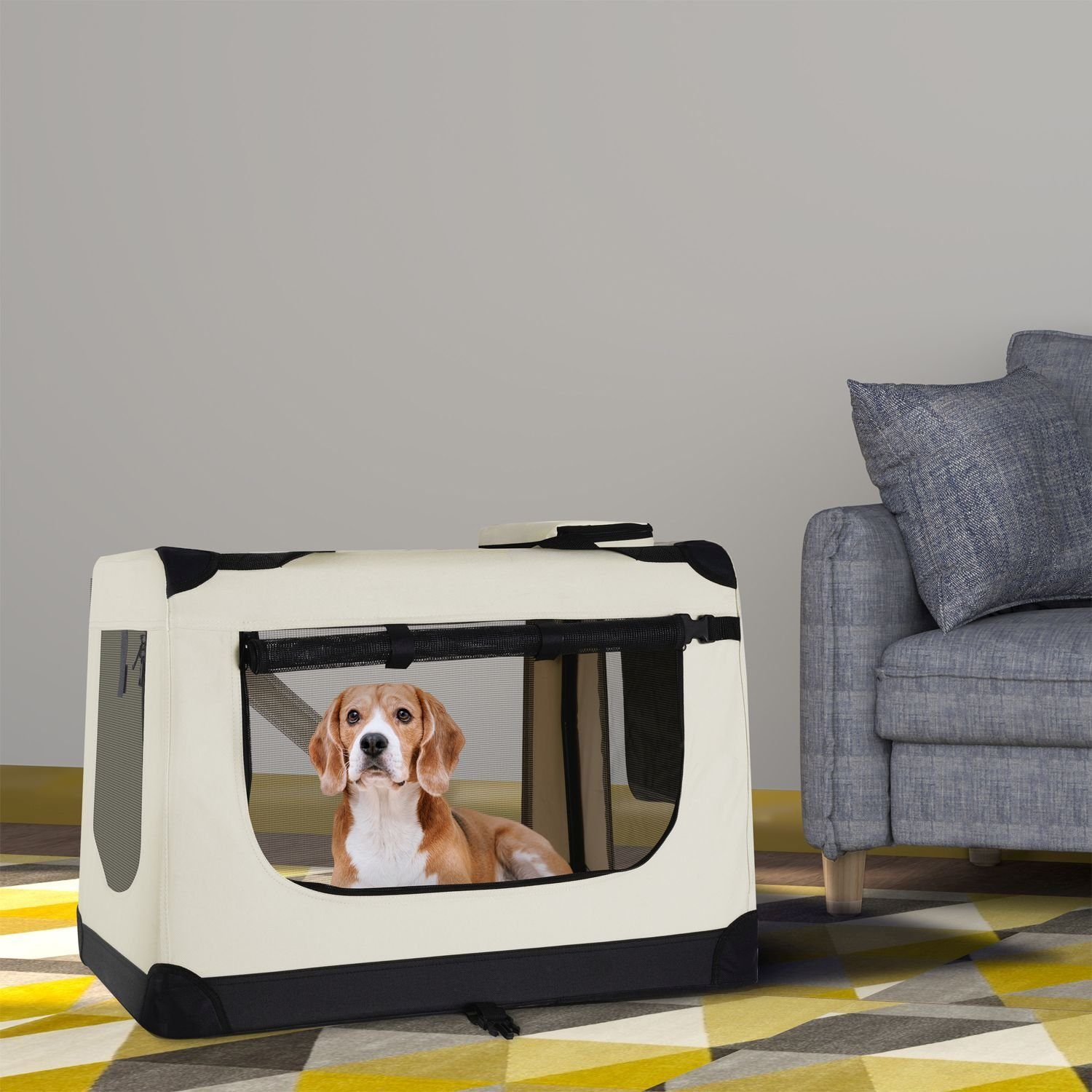 Juskys Tiertransporttasche Lassie, mit Decke, Tasche, Griffen und Fressnapf