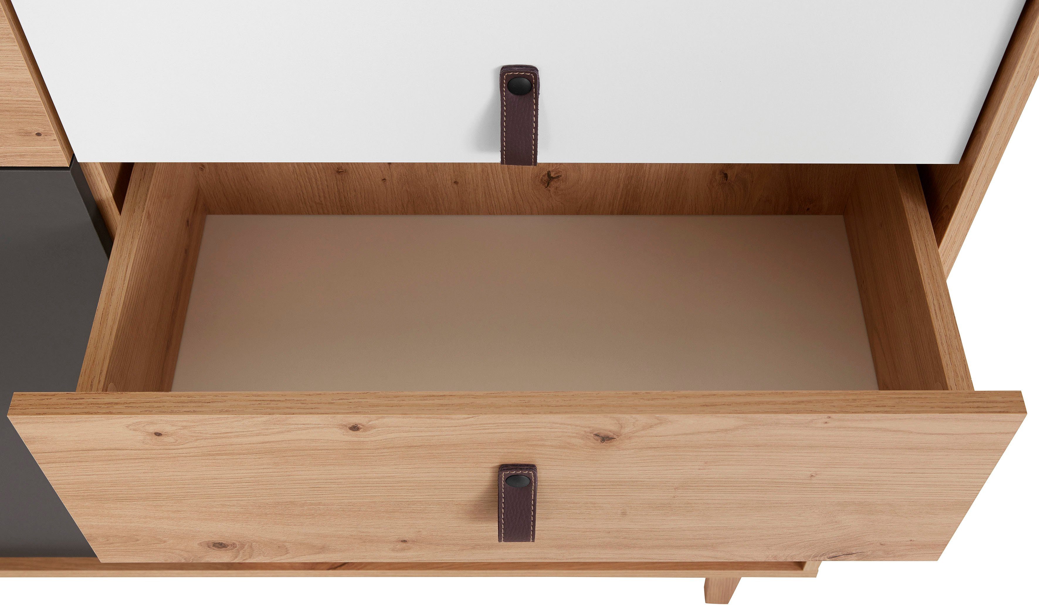 Homexperts Highboard Bristol, Breite 120 cm, Höhe 135 cm, mit massiven Eichefüßen