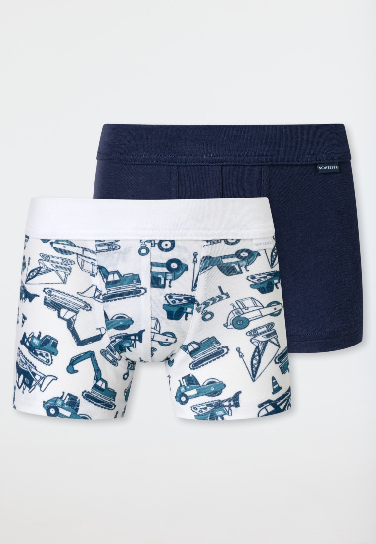 Shorts 2er-Pack Baustellendruck blau/weiß - Fine Rib