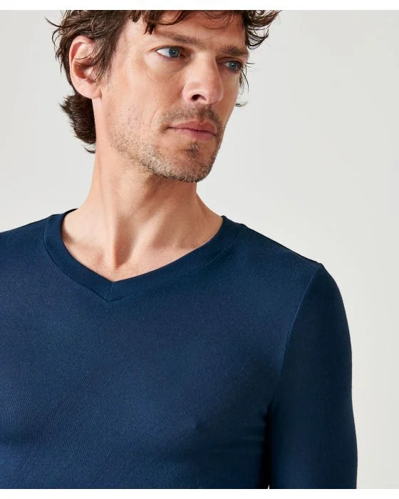 T-shirt col V fine côte Thermolactyl Sensitive, manches longues