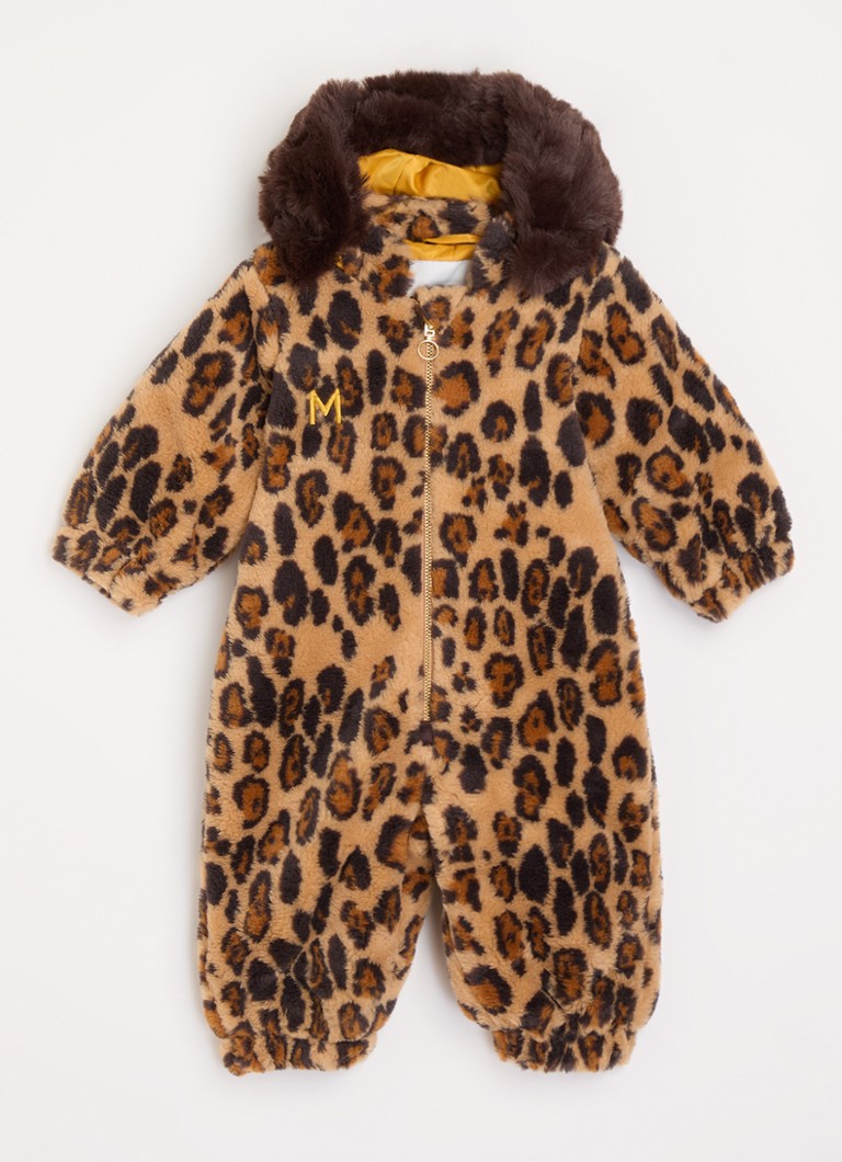 Tutina per neonati Mini Rodini con stampa leopardata e pelliccia sintetica trapuntata.