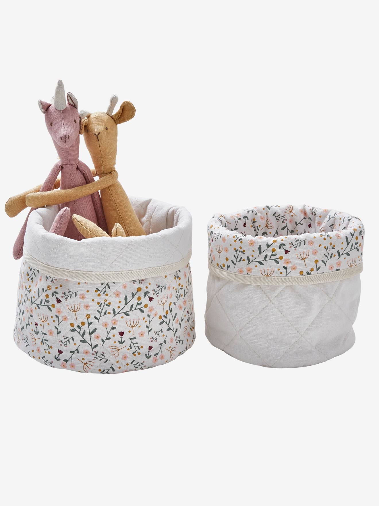 Vertbaudet Kinderzimmer 2er-Set Aufbewahrungskörbe BLUMENZAUBER - beige